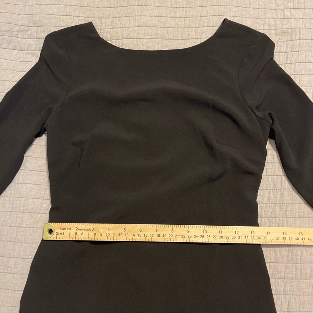 Halston Heritage Asymmetric Cocktail Dress 3/4 Sleeve Knot Back Black Size 0 - Picture 6 of 12